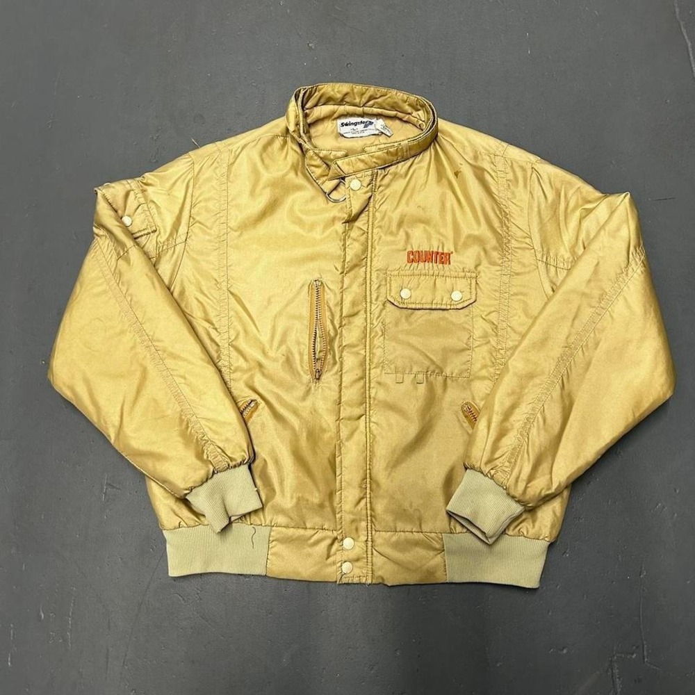 Vintage 80s/90s satin style cream tan zip up bomber jacket